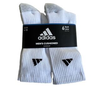 Adidas Socks Aeroready Mens 6 Pair White Cushioned Crew Sock Casual Athletic NWT
